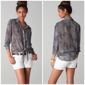 RORY BECA Dol Print Tie Front Button Up Blouse S